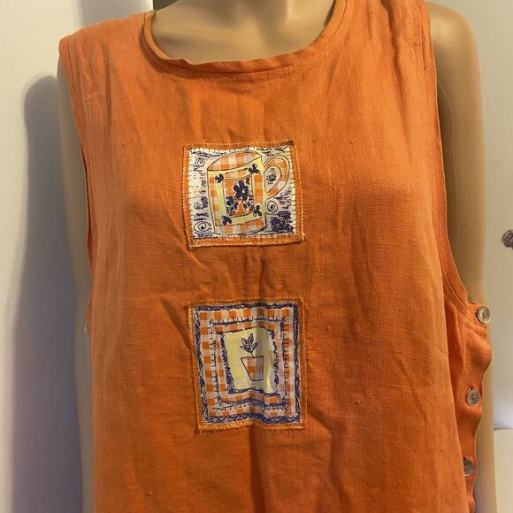 VTG Onque Casuals Woman M Linen FullLength Dress Patchwork Embroidered Largelook - Picture 6 of 9